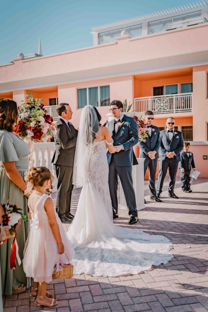 Bride and groom at rooptop wedding ceremony in clearwater florida