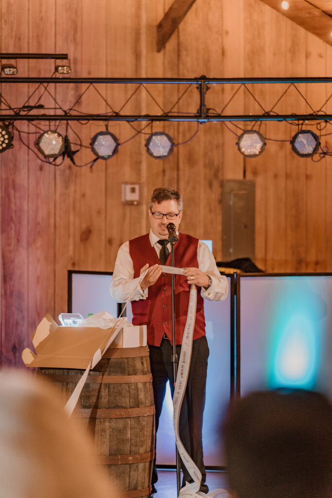man reading a speech