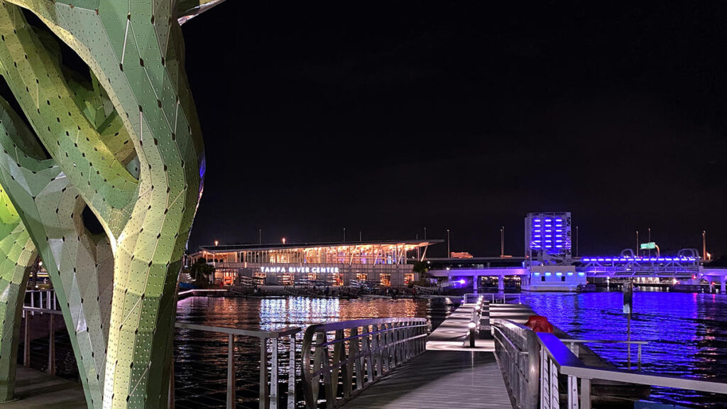 picture of down at night facing the river